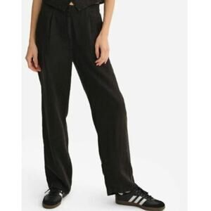 Mate the Label Organic Linen Black Tailored Wide Leg Pant Medium